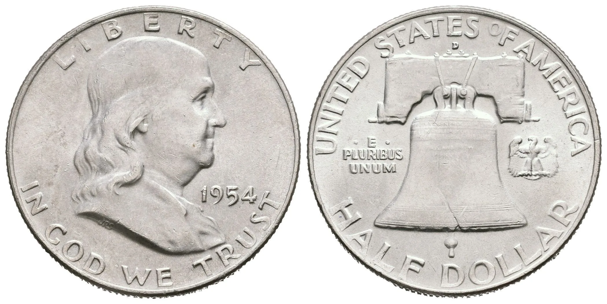 1/2 Dollar 1954 D, KM.199, krásná zachovalost, lesk — 1