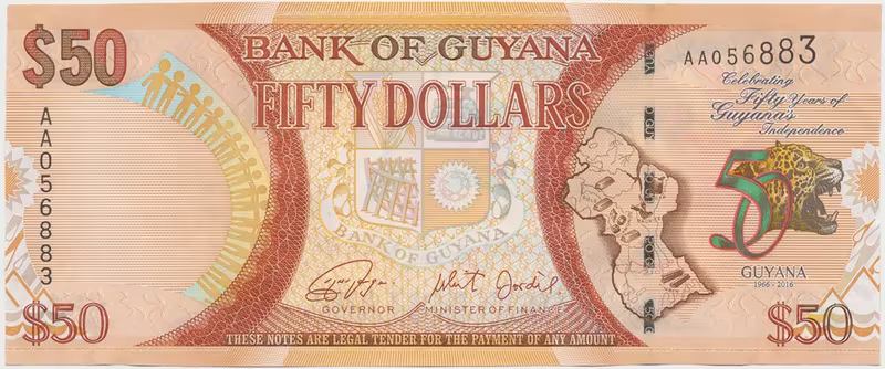 Guyana, 50 Dollars 2016, pamětní - 50 let Guyany, P.41