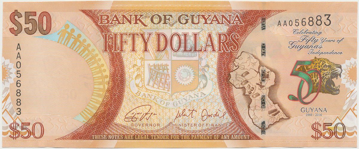 Guyana, 50 Dollars 2016, pamětní - 50 let Guyany, P.41