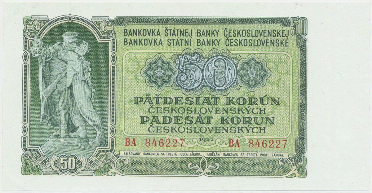 Československo, 50 Koruna 1953, tisk Moskva, série BA, Hej.94a1
