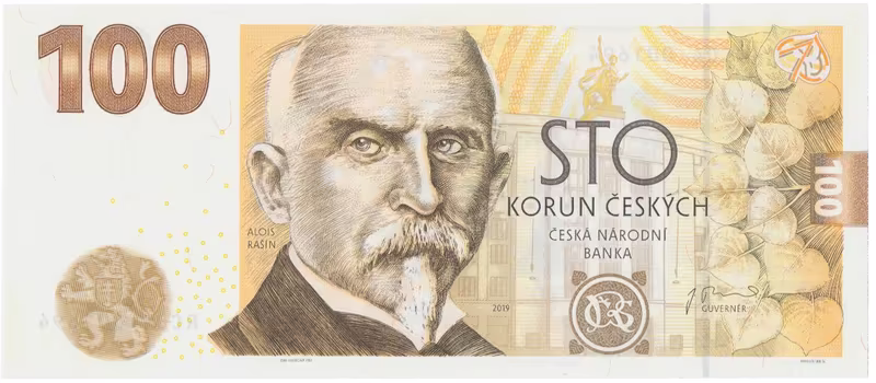 100 Koruna 2019, pamětní bankovka ke 100. výročí budování čs. měny - Alois Rašín, série RI03