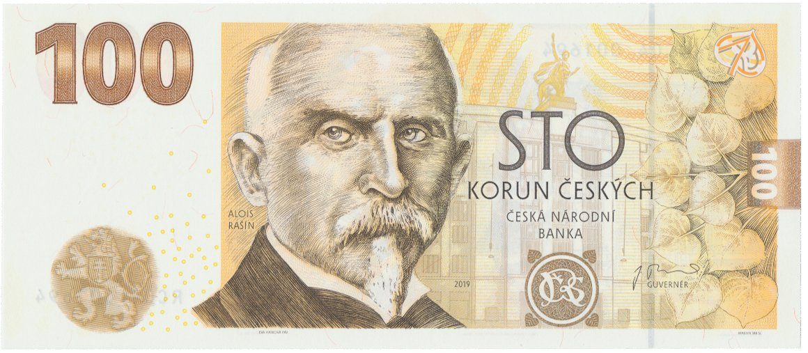 100 Koruna 2019, pamětní bankovka ke 100. výročí budování čs. měny - Alois Rašín, série RI03