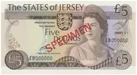 Jersey, 5 Pounds (1976-1988), bankovní vzor, přetisk SPECIMEN, P.12as