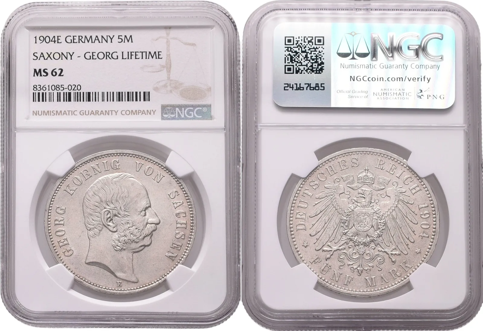 Sasko, 5 Marka 1904 E - NGC
