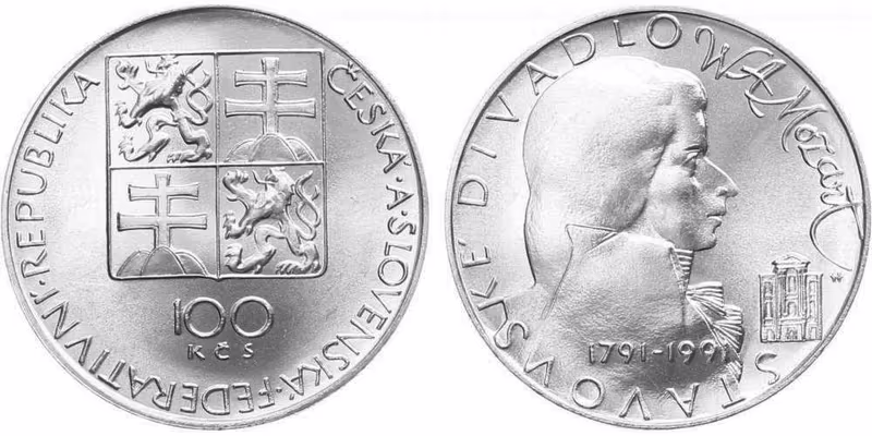 100 Kčs 1991 - Stavovské divadlo a W. A. Mozart