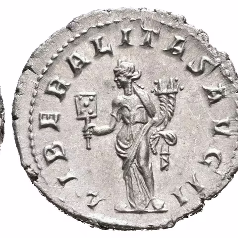 Antoninian, 240, Rv: LIBERALITAS AVG II, stojící Liberalitas čelně drží abacus