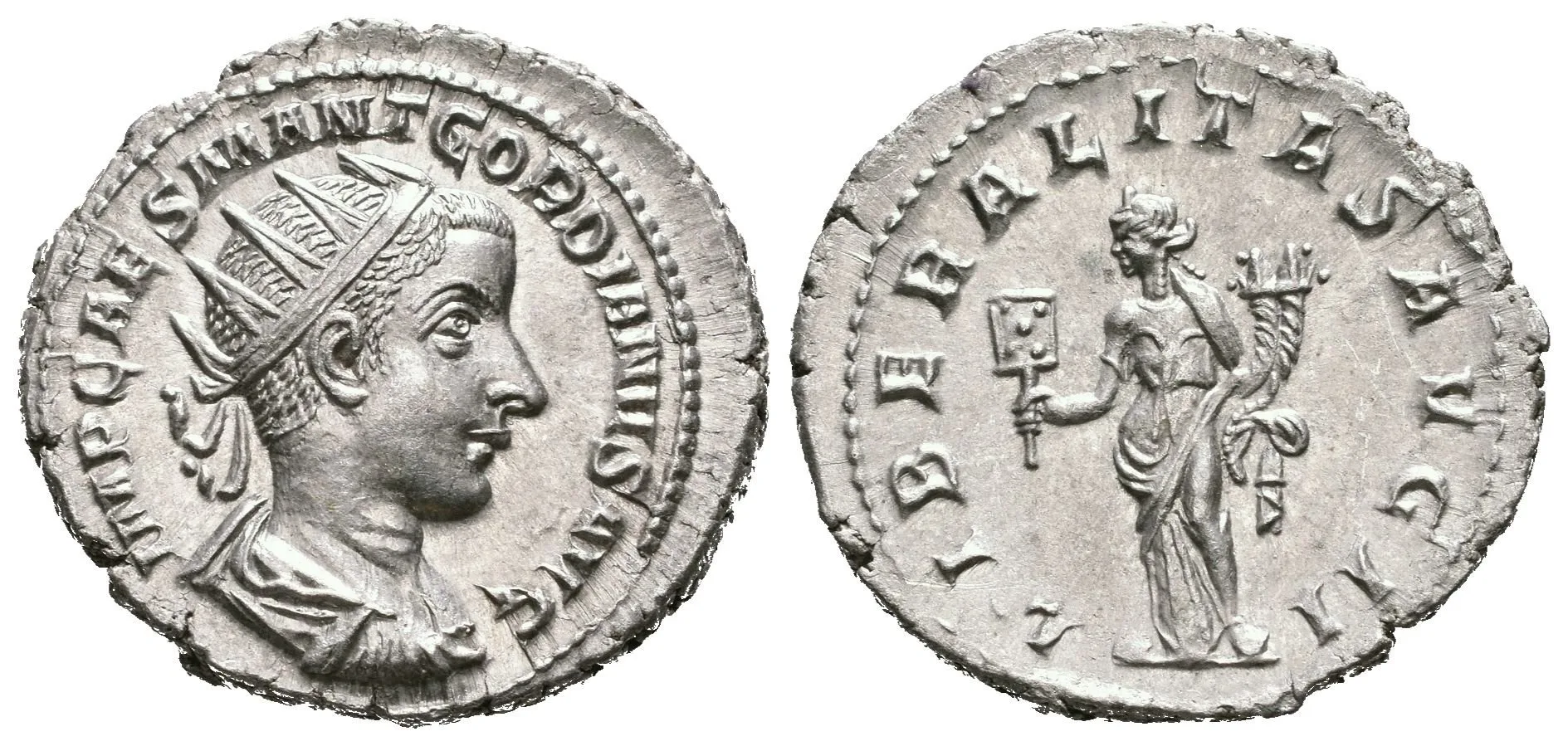 Antoninian, 240, Rv: LIBERALITAS AVG II, stojící Liberalitas čelně drží abacus — 1