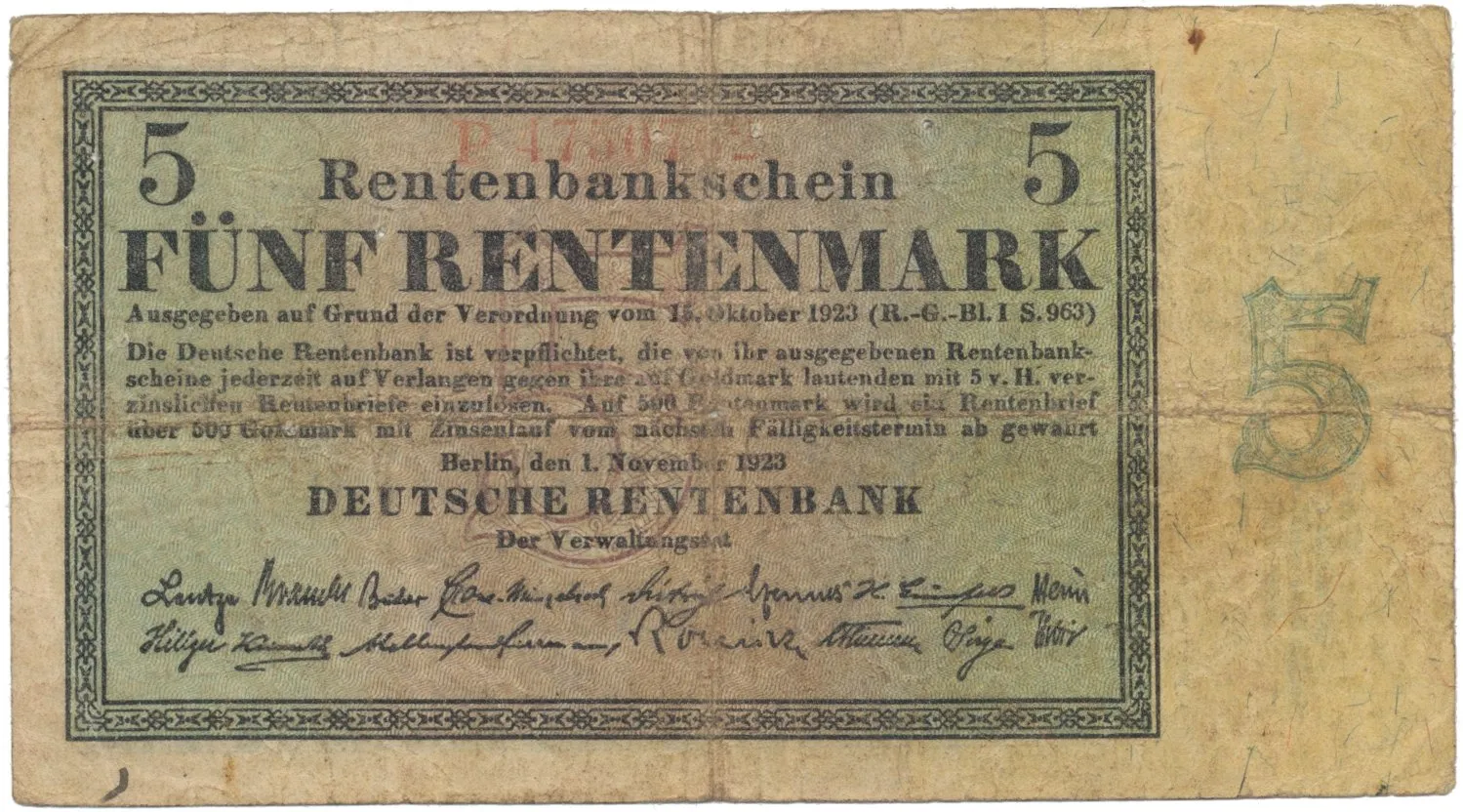 Německo, 5 Rentenmark 1923, Ro.156b