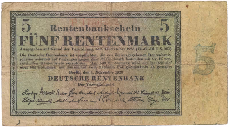 Německo, 5 Rentenmark 1923, Ro.156b