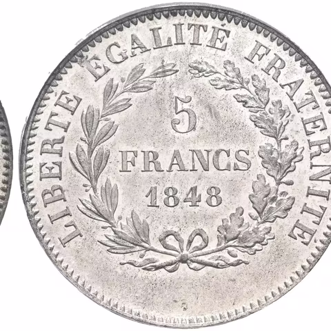 5 Frank 1848 - Essai (Zkušební ražba), bílý kov, MAZ-1297C,