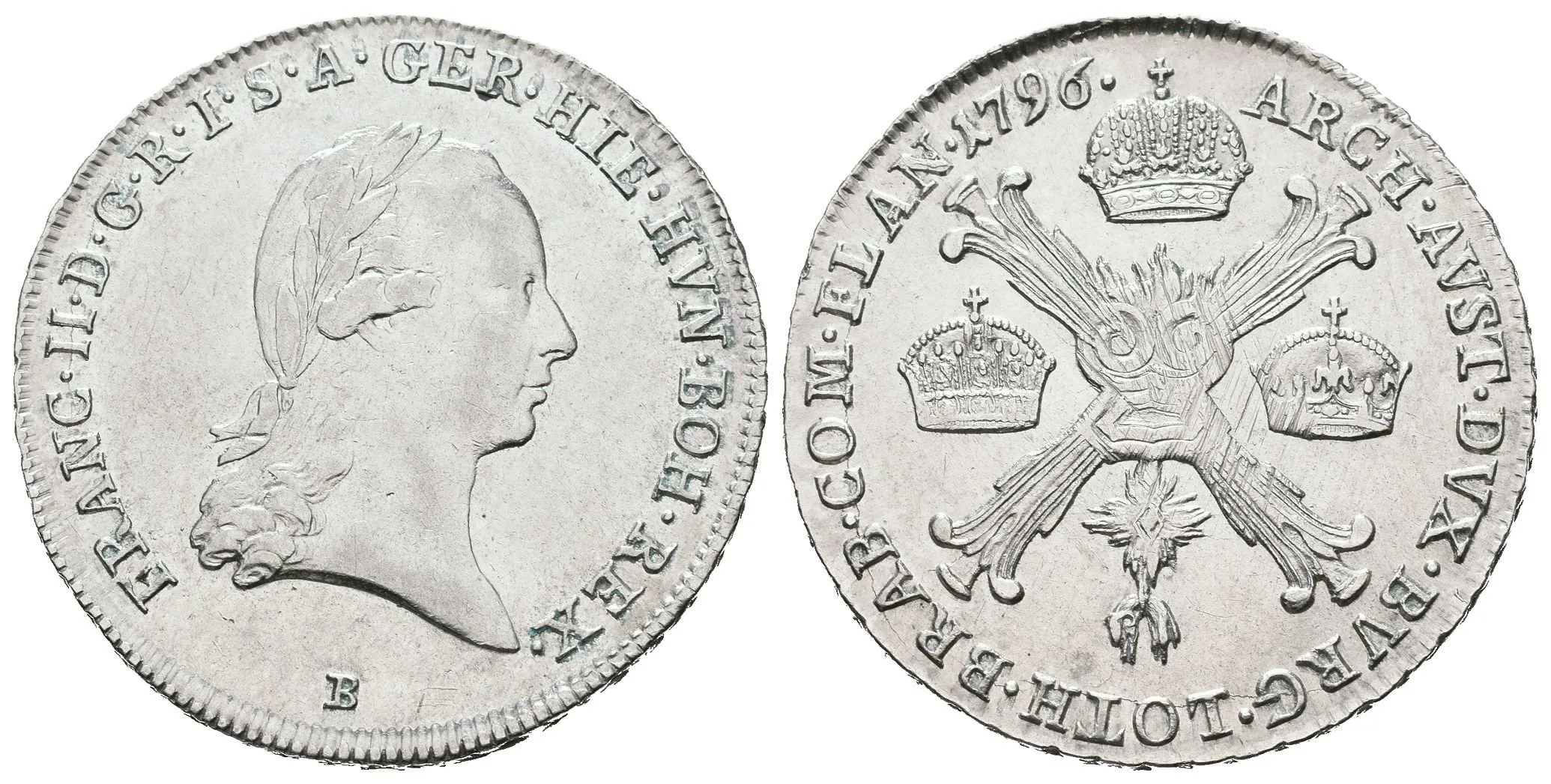1/4 Tolar křížový 1796 B, krásná zachovalost, zbytky lesku — 1