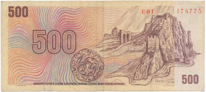 Československo, 500 Koruna 1973, první série U 01, Hej.105aU