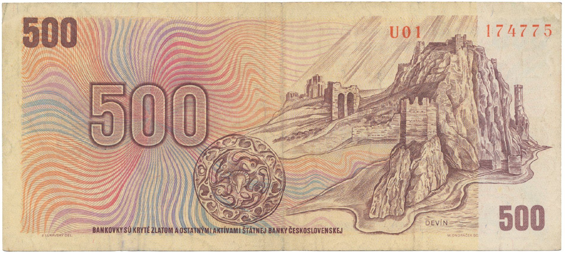 Československo, 500 Koruna 1973, první série U 01, Hej.105aU