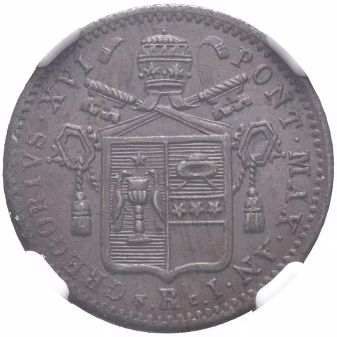 Mezzo Baiocco 1831 R, KM.1313, certifikace NGC, hodnocení MS 64 BN,