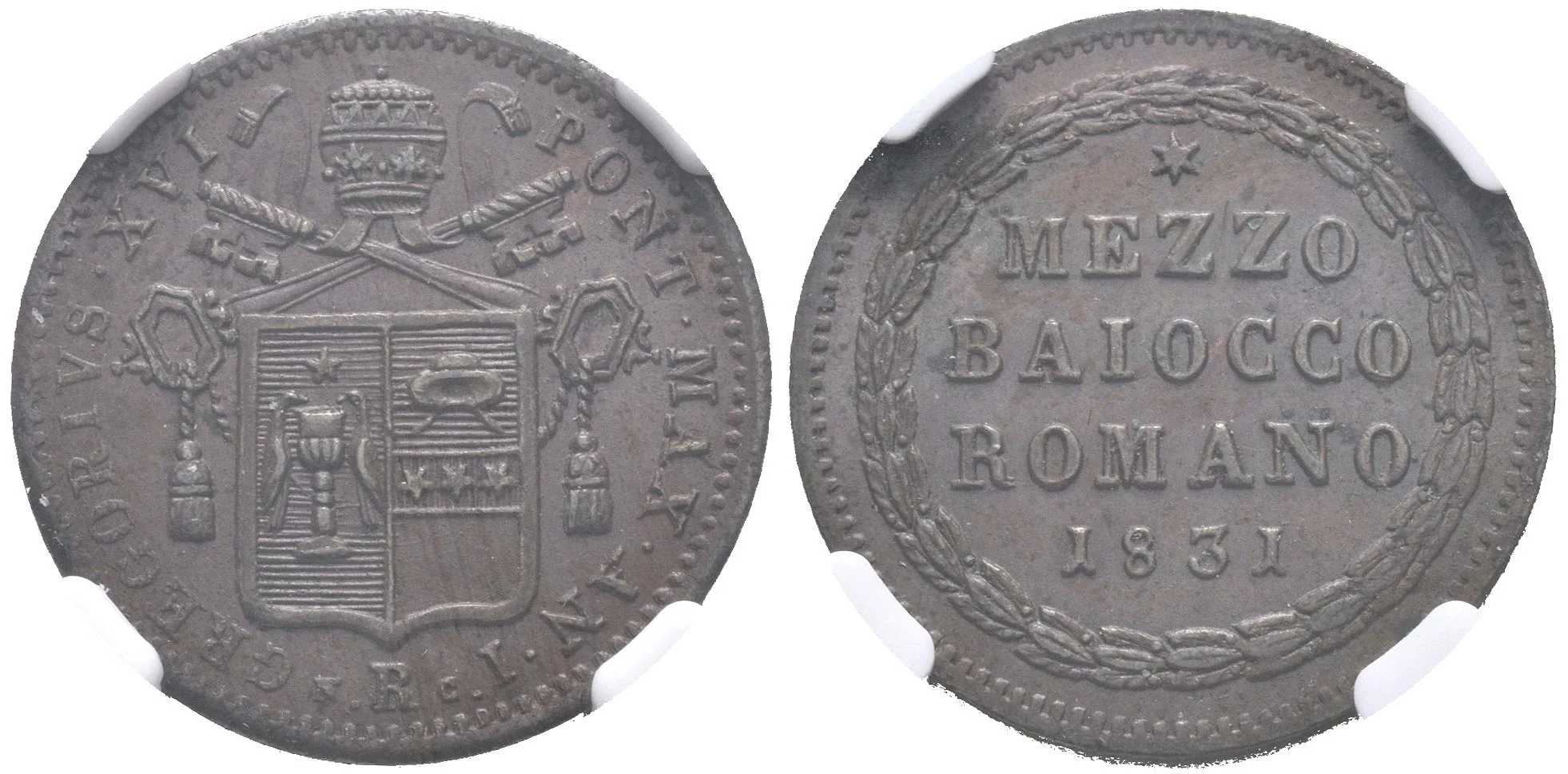 Mezzo Baiocco 1831 R, KM.1313, certifikace NGC, hodnocení MS 64 BN, — 1