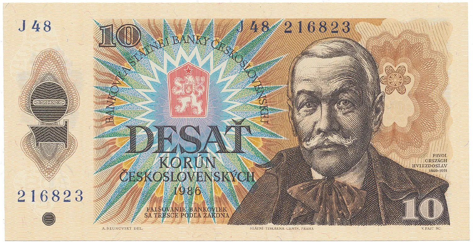 Československo, 10 Koruna 1986, široká vysoká série J 48, Hej.107bJ