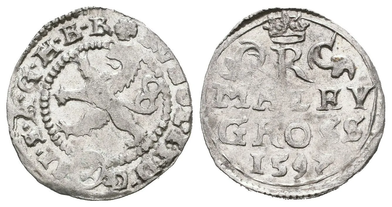 Malý groš 1597, Kutná Hora-Herold, HN.8 (opis 7a), pěkná zachovalost, patina, — 1