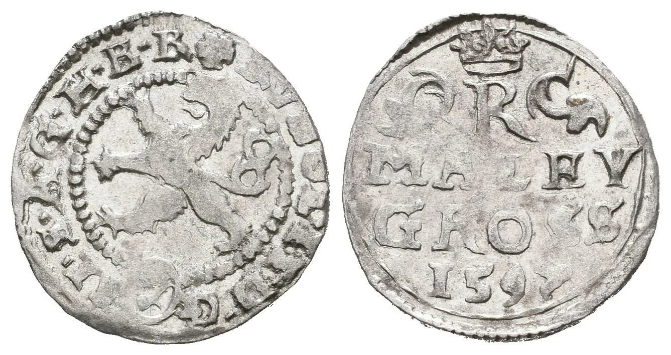 Malý groš 1597, Kutná Hora-Herold, HN.8 (opis 7a), pěkná zachovalost, patina, — 1