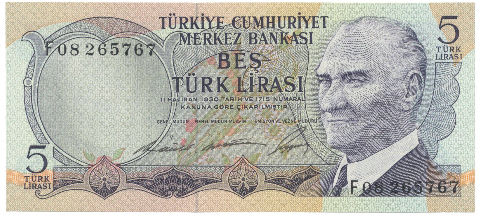 Turecko, 5 Lira (1968), P.179