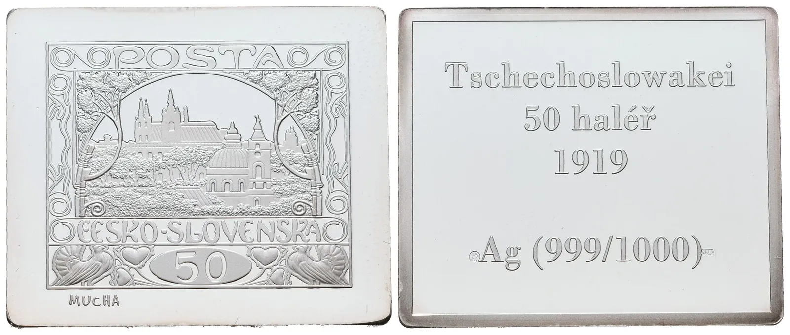 Stříbrná známka - Československé Hradčany 50 - 1919  - Ag 11 g - 999/1000