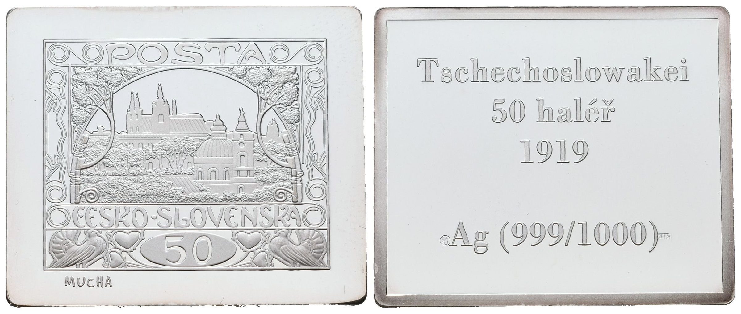 Stříbrná známka - Československé Hradčany 50 - 1919  - Ag 11 g - 999/1000