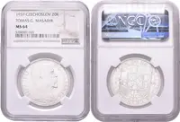 20 Koruna 1937 - Masaryk, etue NGC, hodnocení MS 64, — 2