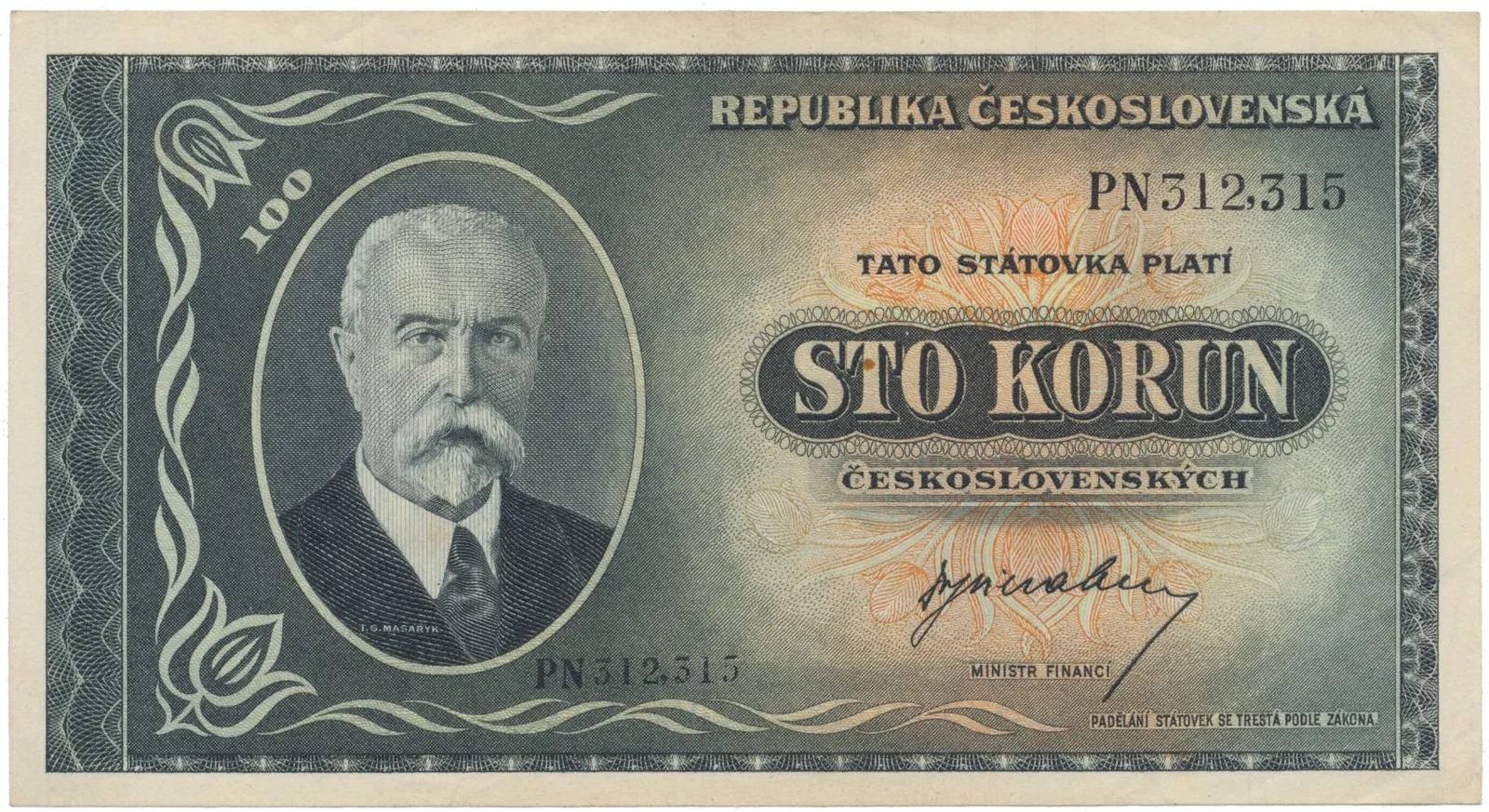 100 Koruna b.d. (1945), série MH, PN, PS, Hej.74a