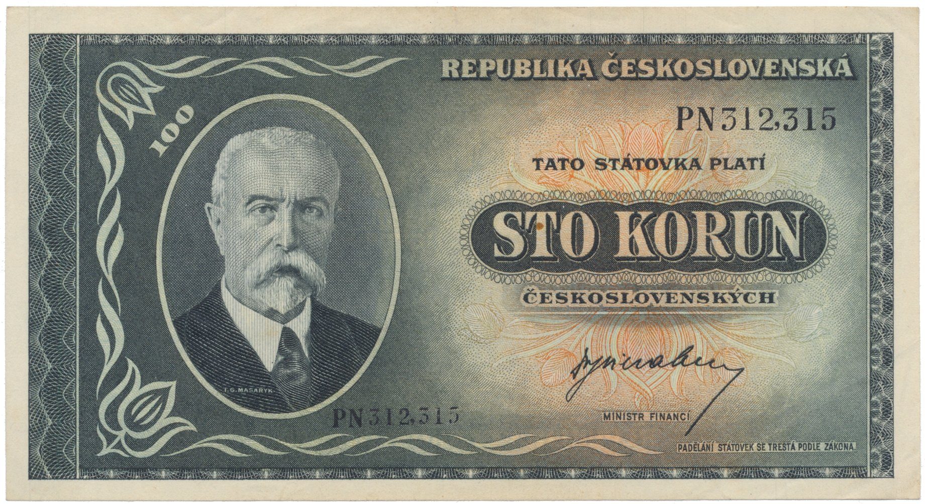 100 Koruna b.d. (1945), série MH, PN, PS, Hej.74a