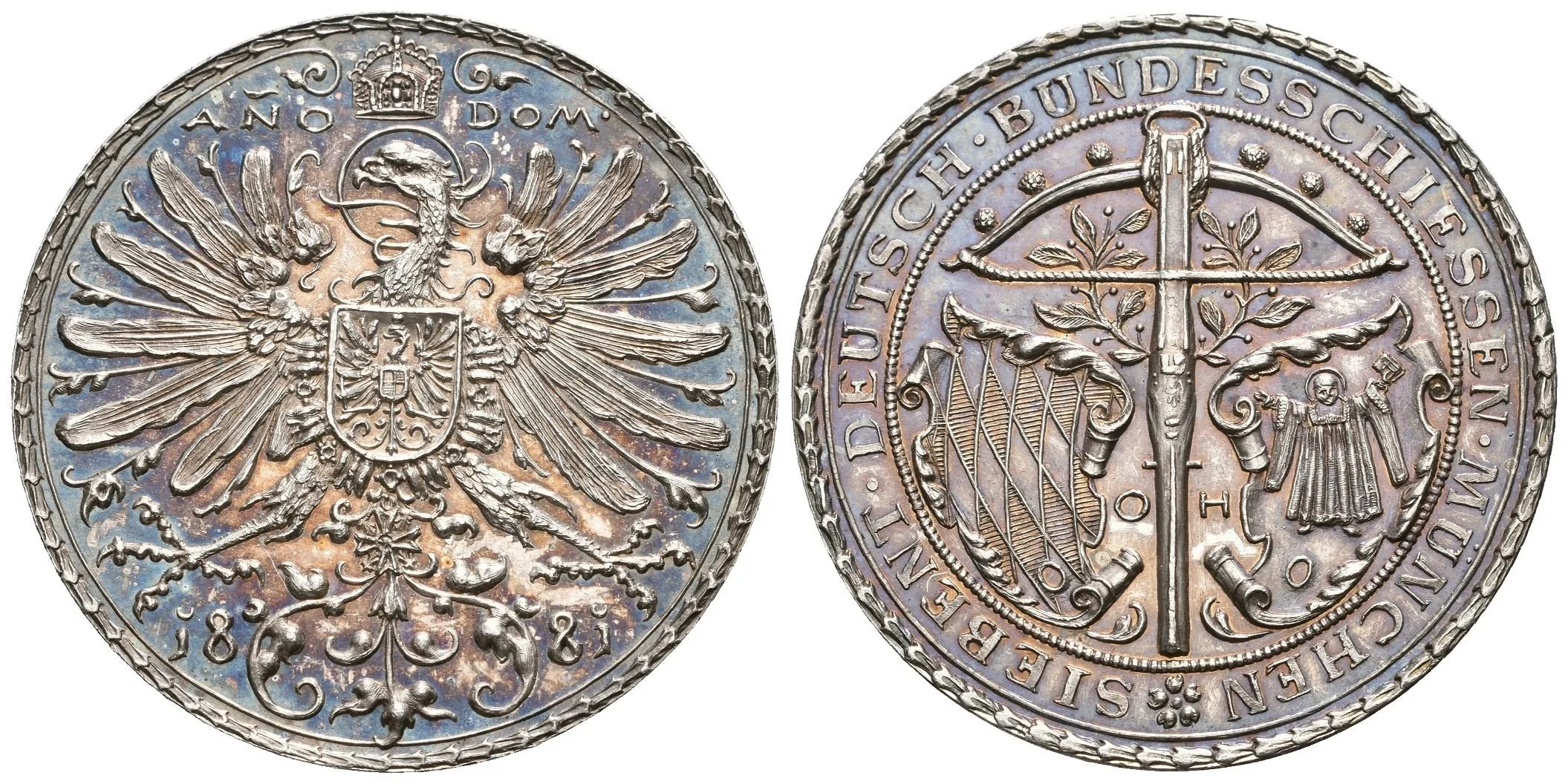 AR Medaile 1881 - VII. Německé spolkové střelby v Mnichově. Ag 38 mm (27,03 g), — 1