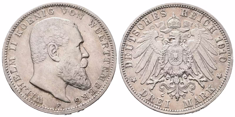 Württemberg, 3 Marka 1910 F