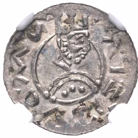 Denár, Cach 354, úzká koruna, certifikace NGC, hodnocení MS 63, luxusní zachovalost