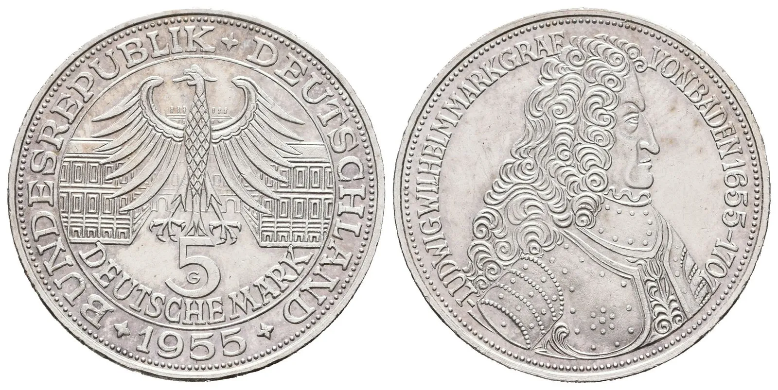 5 Marka 1955 G - Markgraf von Baden, J.390, — 1