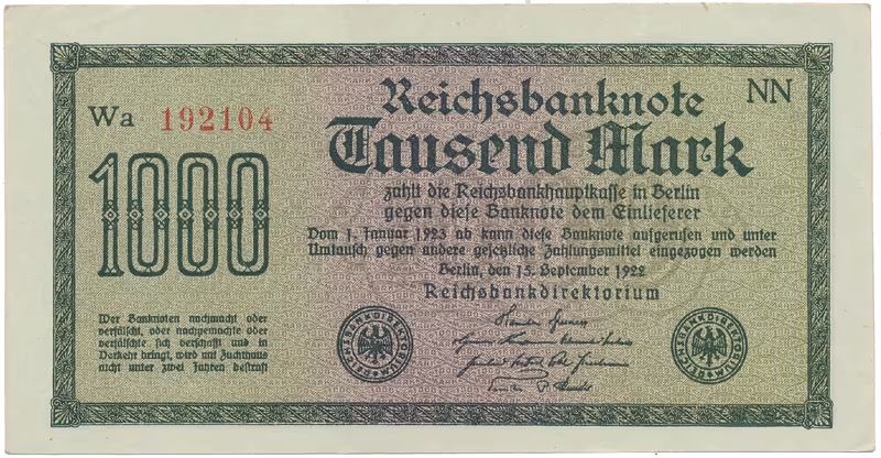 Německo, 1000 Mark 1922, vod. Wellen, 6-místné číslo, Ro.75q