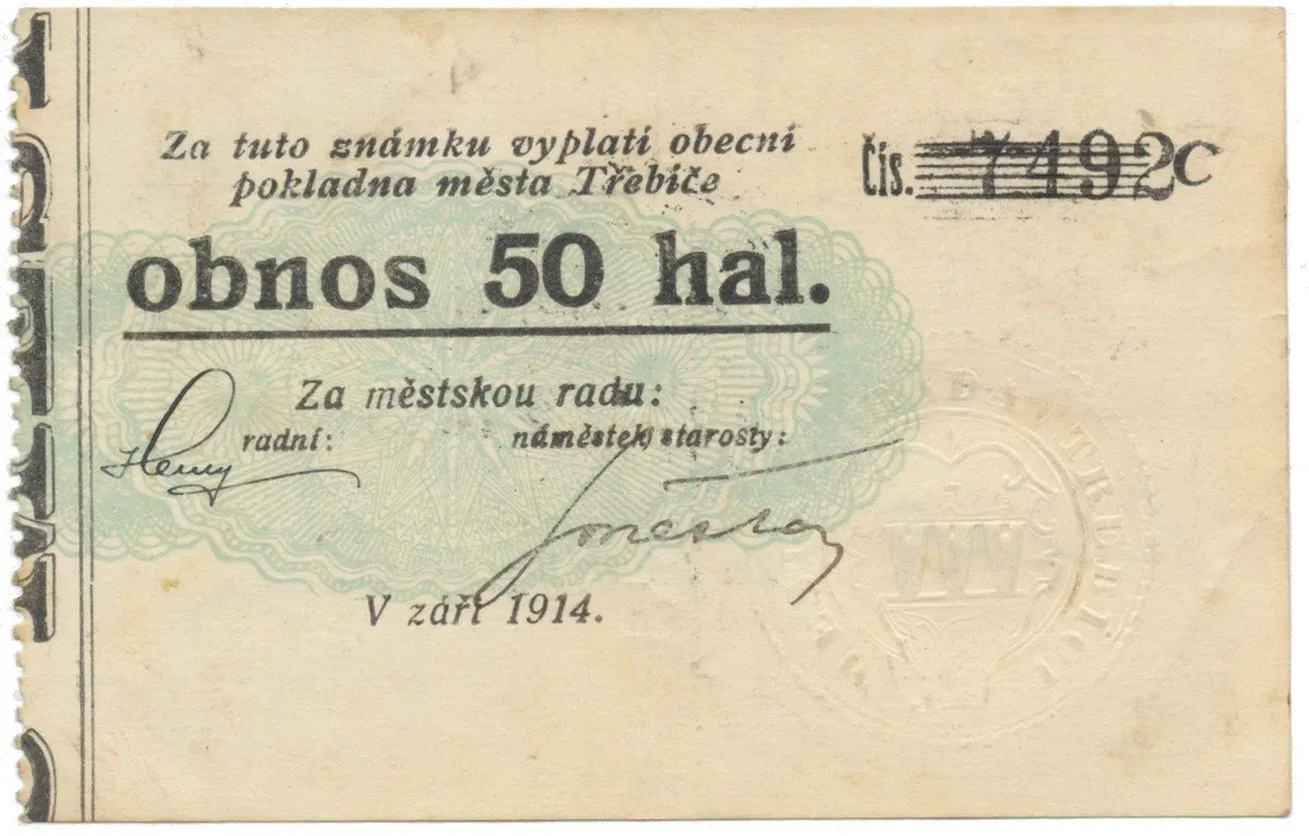 Třebíč - město, 50 hal září 1914, série C, Herzán (podpis neteře), HH.223.5.9d