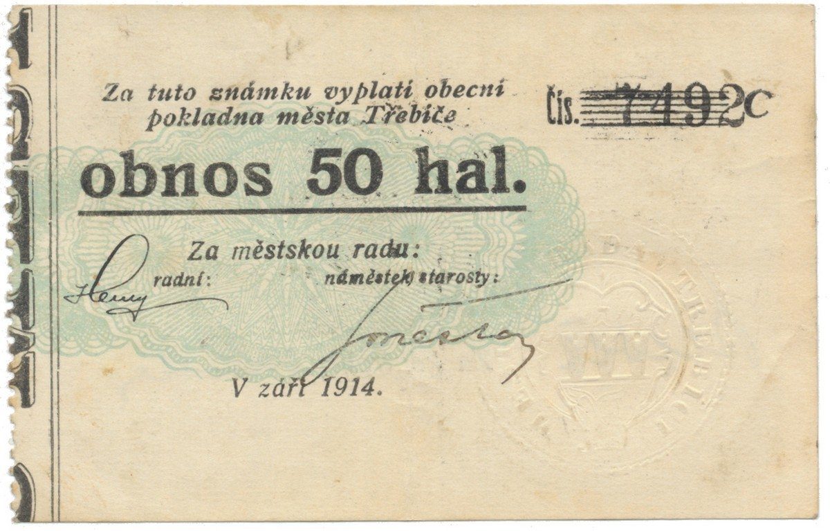 Třebíč - město, 50 hal září 1914, série C, Herzán (podpis neteře), HH.223.5.9d