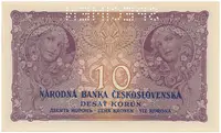 Československo, 10 Koruna 1927, série N, tisk TB NBČS, perf. 1x SPECIMEN, Hej.22bN - fotografie 2