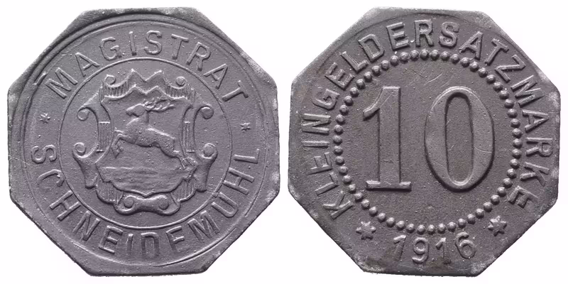Nouzové ražby, 10 Pfennig 1916 - Schneidemühl