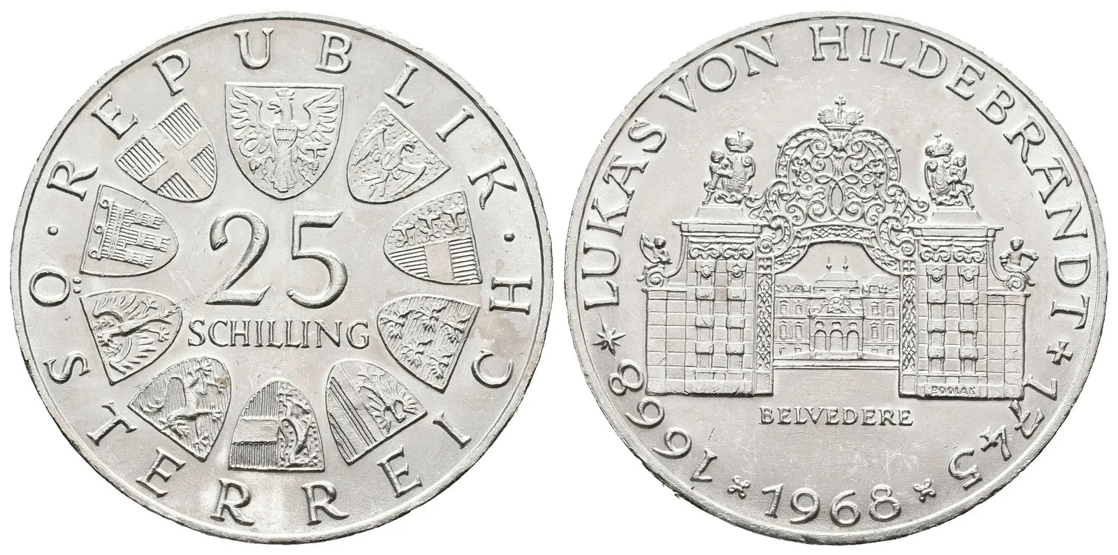 Rakousko, 25 Schilling 1968 - Hildebrandt
