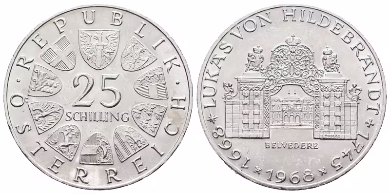 Rakousko, 25 Schilling 1968 - Hildebrandt