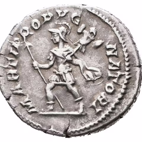 Denár, 210 - 213, Rv: MARTI PROPVGNATORI, spěchající Mars doleva nese oštěp