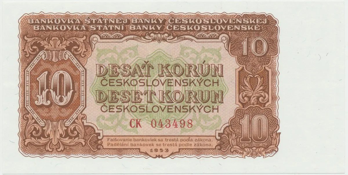Československo, 10 Koruna 1953, tisk Moskva, série CK, Hej.92a1