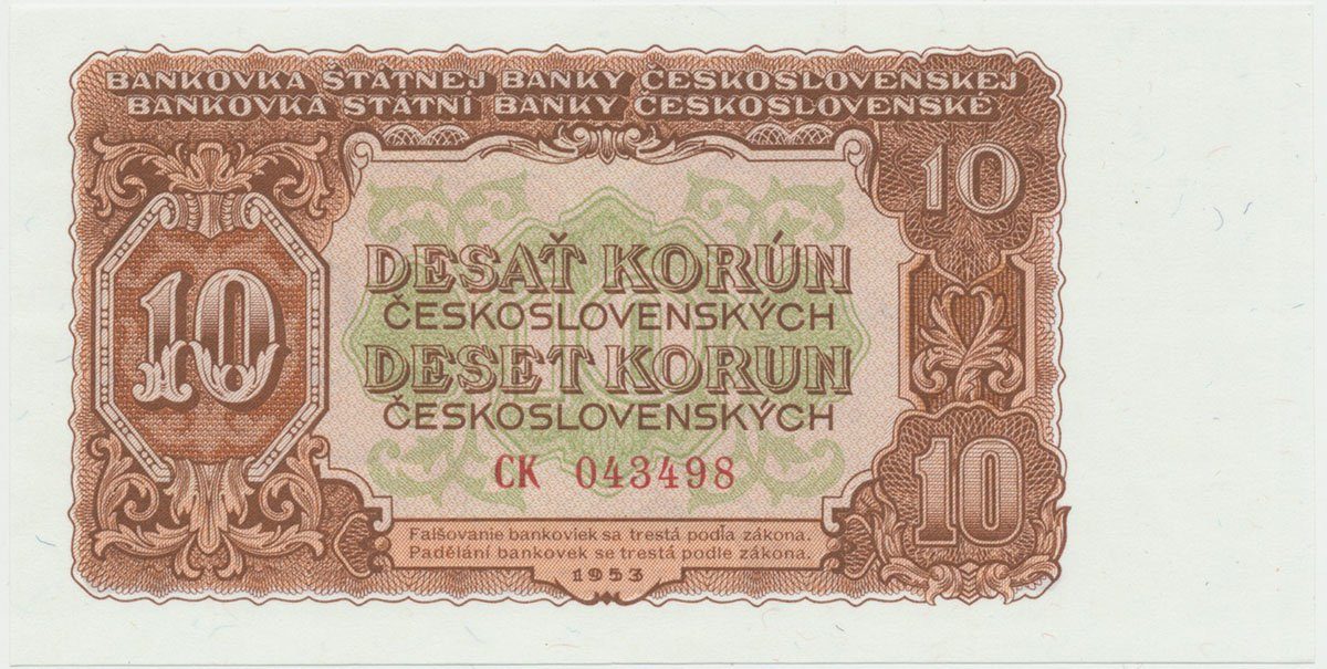 Československo, 10 Koruna 1953, tisk Moskva, série CK, Hej.92a1