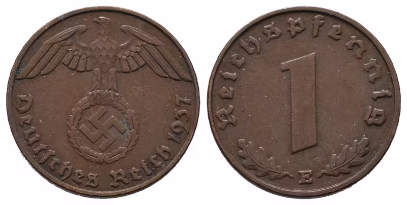 III. říše, 1 Pfennig 1937 E