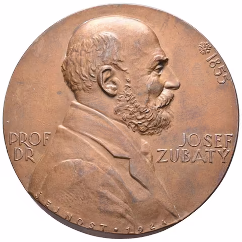 AE Medaile 1924/1925 - Josef Zubatý, český jazykovědec. Poprsí zprava, nápis, letopočet