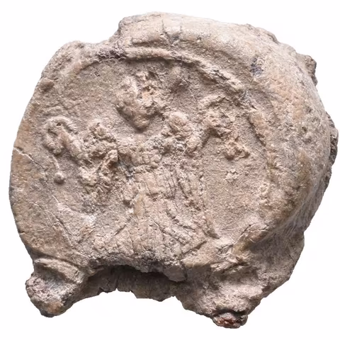 Pb Pečeť, olovo 23 mm, Poprsí císaře čelně / Victoria stojící čelně, drží věnce,