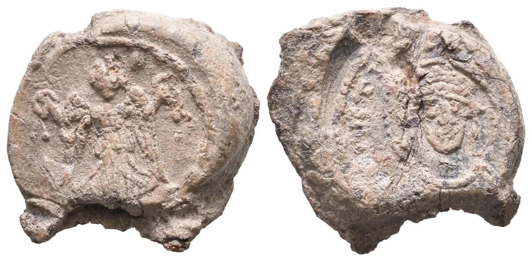 Pb Pečeť, olovo 23 mm, Poprsí císaře čelně / Victoria stojící čelně, drží věnce, — 1