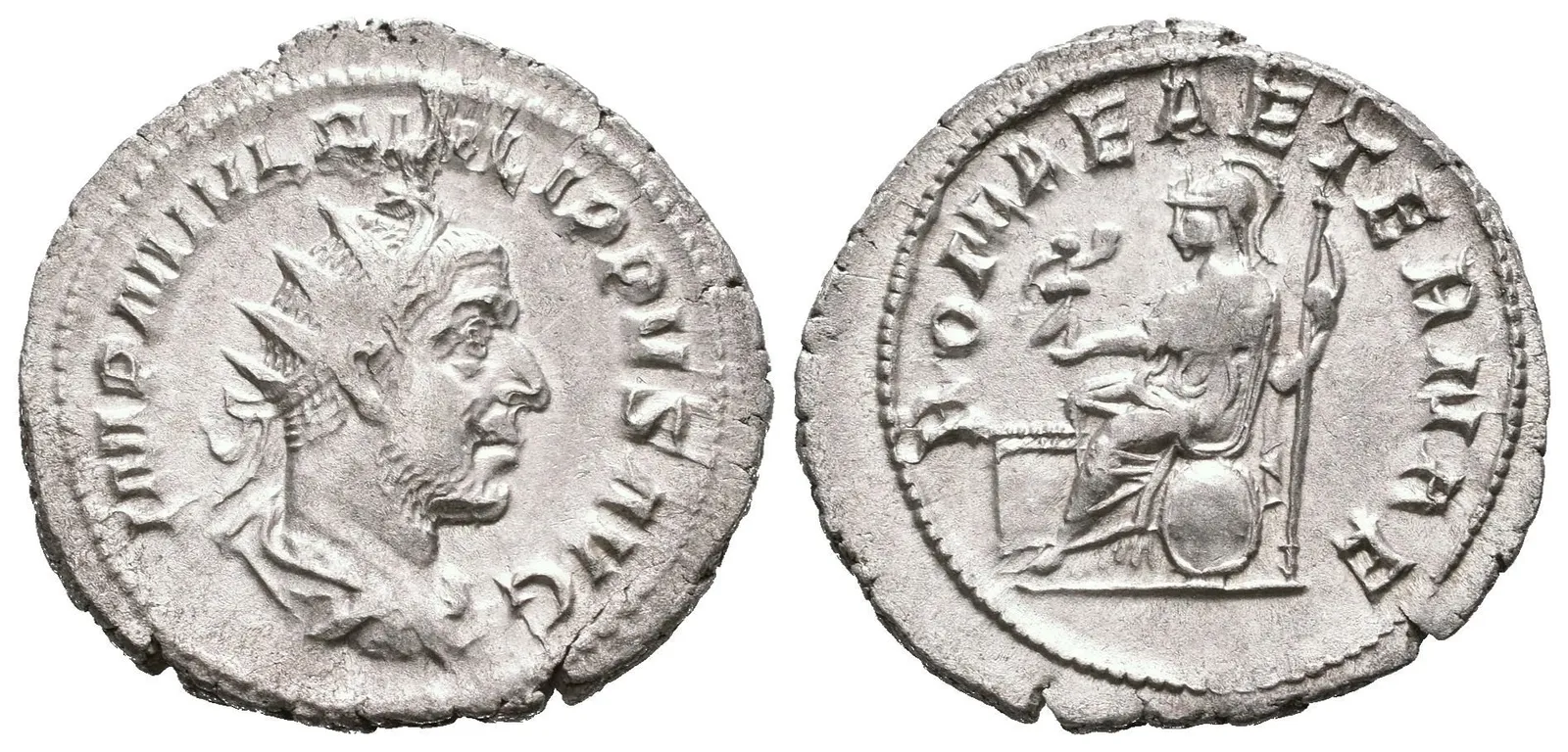 Antoninian, 244 - 247, Rv: ROMAE AETERNAE, sedící Roma zleva drží Victorii — 1