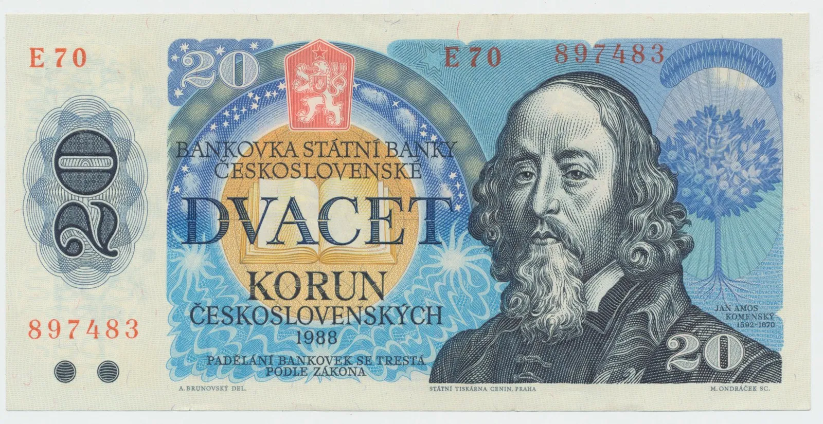 Československo, 20 Koruna 1988, série E, Hej.109aE