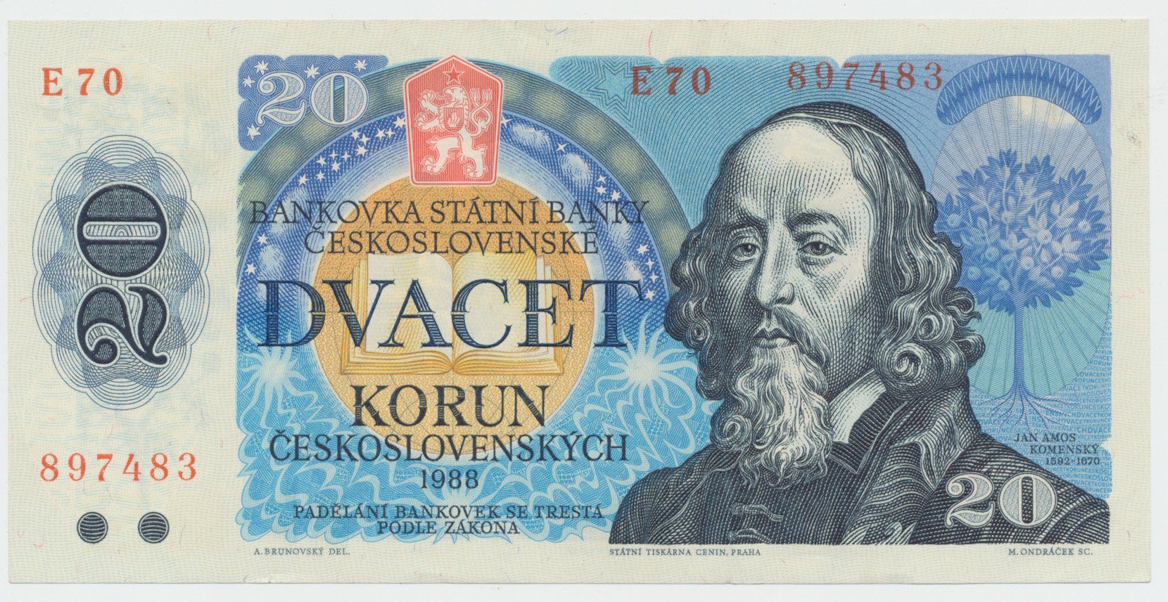Československo, 20 Koruna 1988, série E, Hej.109aE