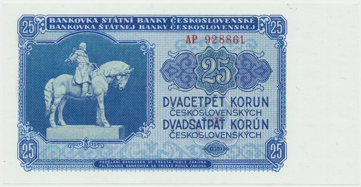 Československo, 25 Koruna 1953, tisk Moskva, série AP, Hej.93a1